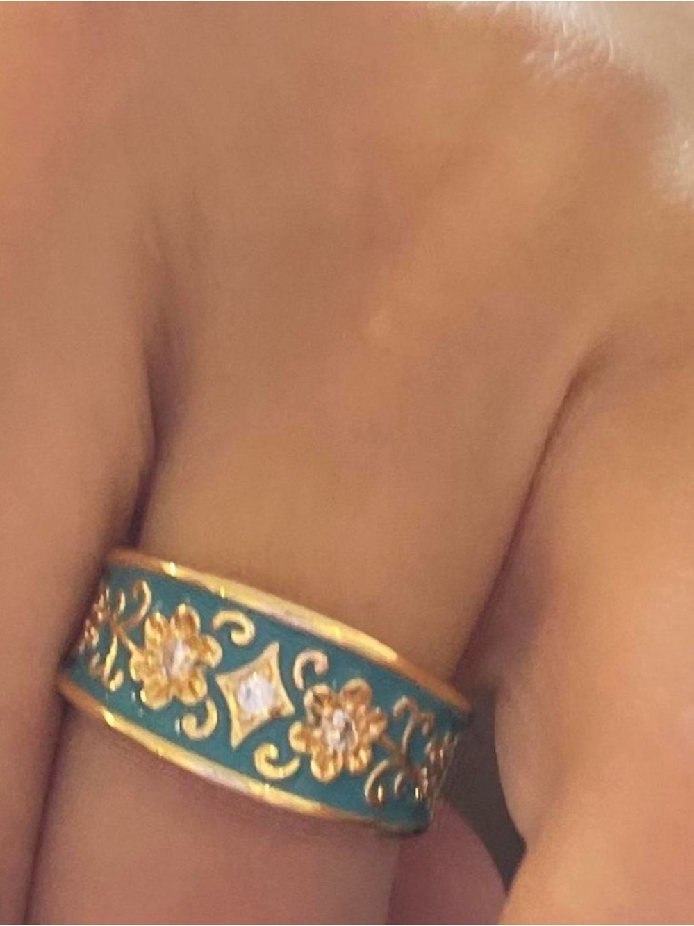 Diamonds cz Gold and turquoise floral ring - High End Ring will not Tarnish!!!